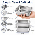 LsCook Set di 5 contenitori per alimenti in acciaio inossidabile per uso alimentare con coperchi, ideali per il frigorifero., 13.5x10.5x5 With White Lid