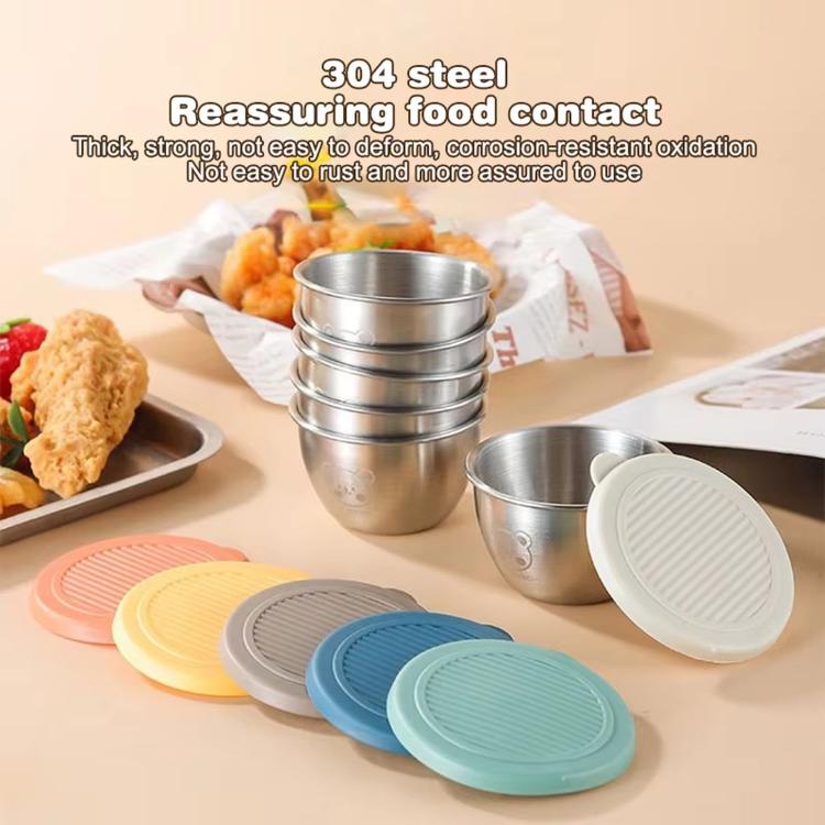 LsCook Set di 4 mini contenitori portatili per salse e condimenti in acciaio inox 304 da 80 ml con coperchio, a forma di orso.