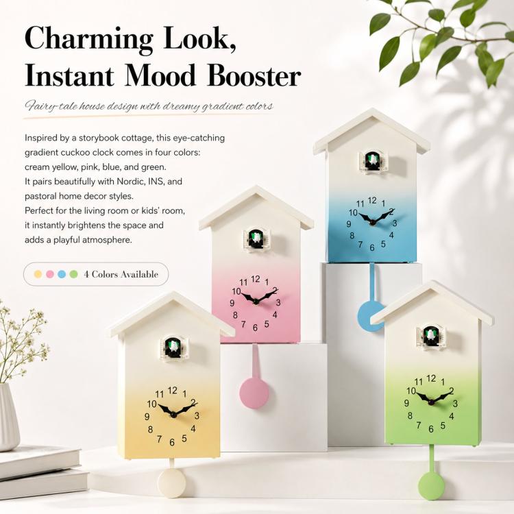 Orologio a cucù moderno per bambini, a forma di casetta, con suoneria di uccellini, silenzioso e senza ticchettio, ideale da appendere in soggiorno o in camera da letto.