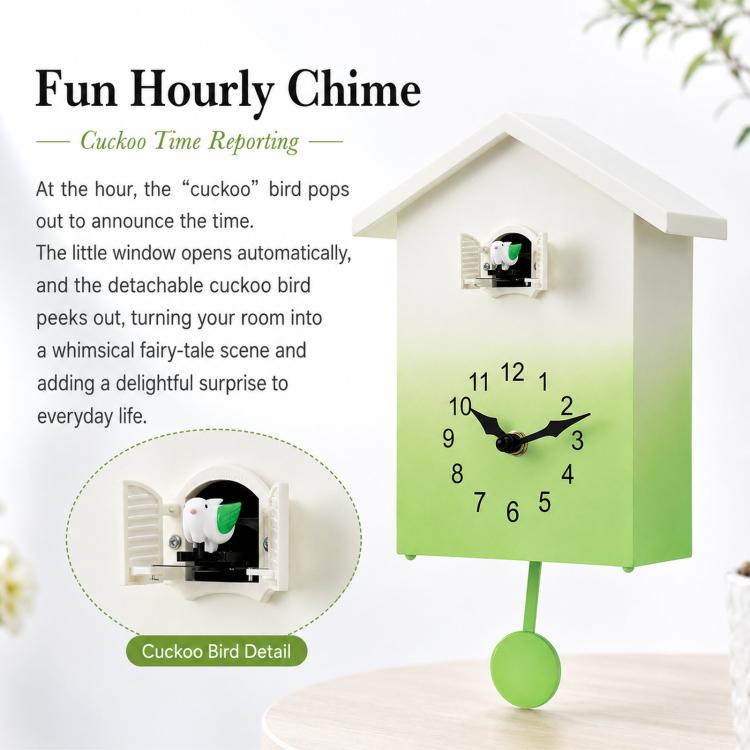 Orologio a cucù moderno per bambini, a forma di casetta, con suoneria di uccellini, silenzioso e senza ticchettio, ideale da appendere in soggiorno o in camera da letto.