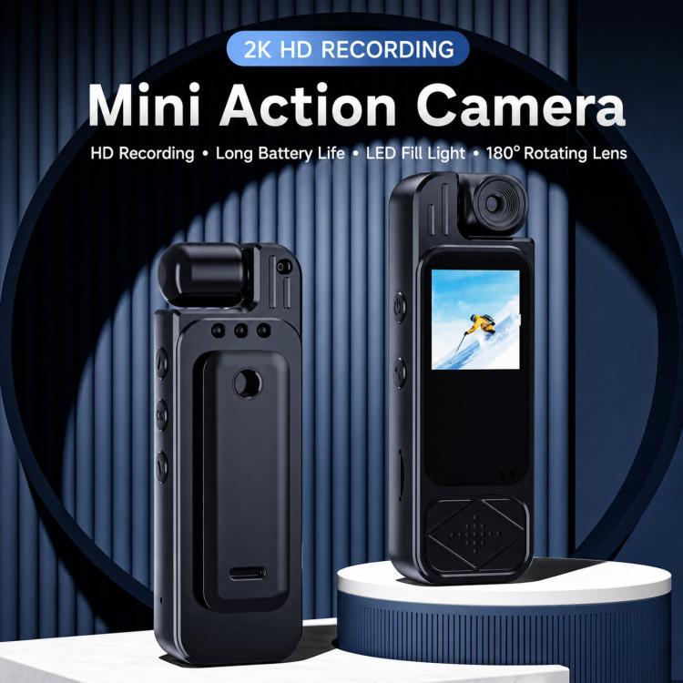 Videocamera indossabile HD da 1,3 pollici con obiettivo girevole a 180 gradi, ideale per lo sport e le riprese d'azione., 1080P, 2K