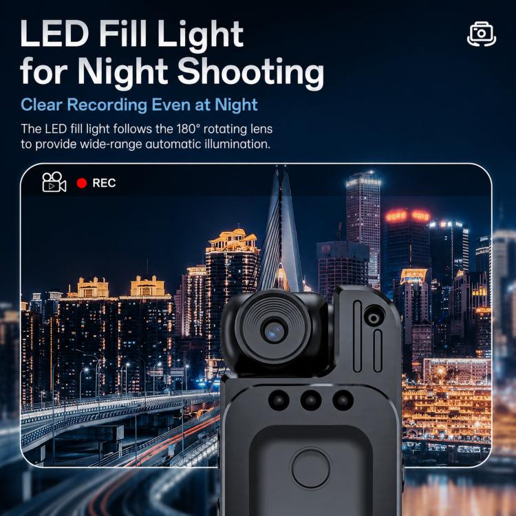 Videocamera indossabile HD da 1,3 pollici con obiettivo girevole a 180 gradi, ideale per lo sport e le riprese d'azione., 1080P, 2K