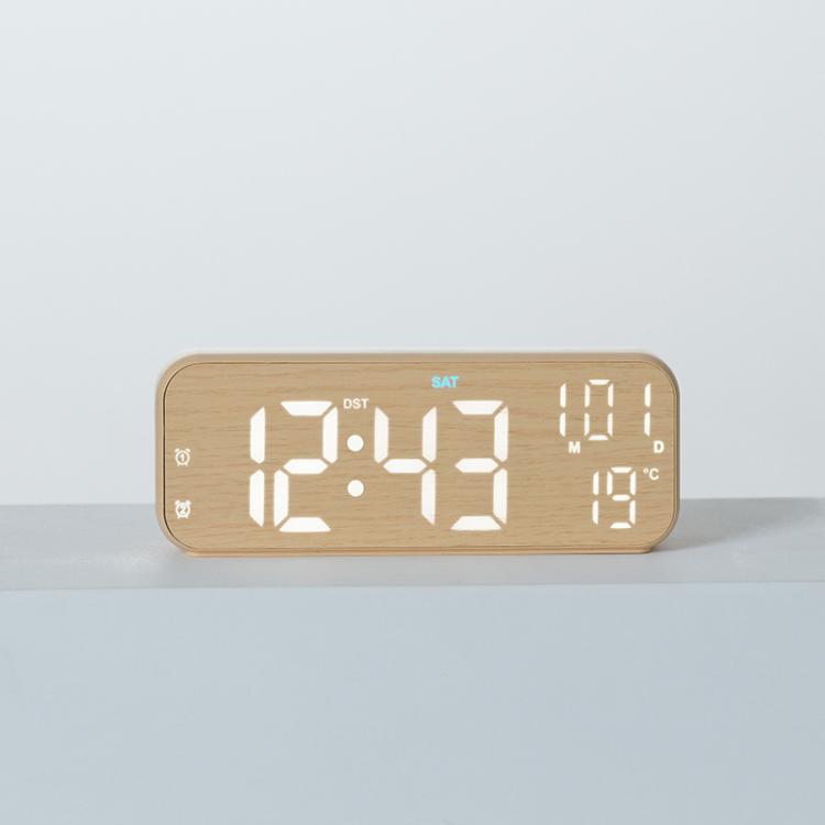 Orologio da scrivania digitale a LED moderno con indicazione di temperatura e data, sveglia silenziosa con doppio allarme., 5801 Yellow Wood Grain, 5801 Grey Fabric, 5802 Yellow Wood Grain, 5802 Grey Fabric