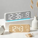 Orologio da scrivania digitale a LED moderno con indicazione di temperatura e data, sveglia silenziosa con doppio allarme., 5801 Yellow Wood Grain, 5801 Grey Fabric, 5802 Yellow Wood Grain, 5802 Grey Fabric