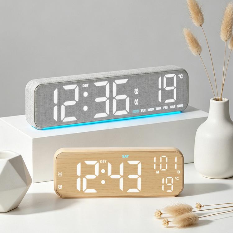 Orologio da scrivania digitale a LED moderno con indicazione di temperatura e data, sveglia silenziosa con doppio allarme., 5801 Yellow Wood Grain, 5801 Grey Fabric, 5802 Yellow Wood Grain, 5802 Grey Fabric