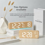 Orologio da scrivania digitale a LED moderno con indicazione di temperatura e data, sveglia silenziosa con doppio allarme., 5801 Yellow Wood Grain, 5801 Grey Fabric, 5802 Yellow Wood Grain, 5802 Grey Fabric