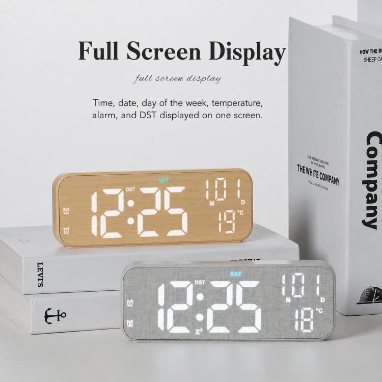 Orologio da scrivania digitale a LED moderno con indicazione di temperatura e data, sveglia silenziosa con doppio allarme., 5801 Yellow Wood Grain, 5801 Grey Fabric, 5802 Yellow Wood Grain, 5802 Grey Fabric