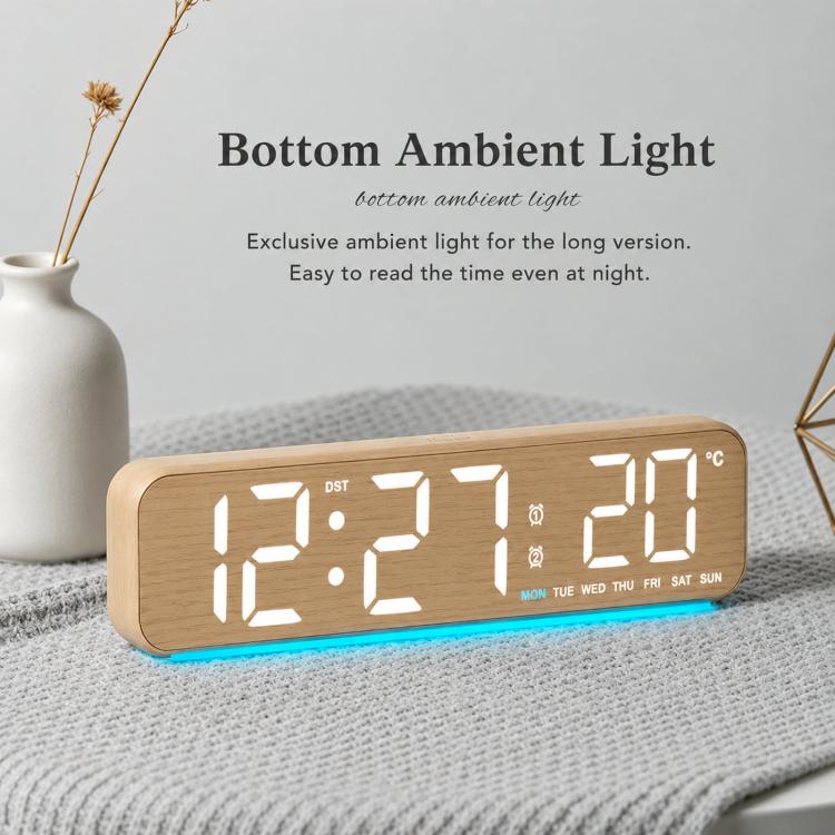 Orologio da scrivania digitale a LED moderno con indicazione di temperatura e data, sveglia silenziosa con doppio allarme., 5801 Yellow Wood Grain, 5801 Grey Fabric, 5802 Yellow Wood Grain, 5802 Grey Fabric