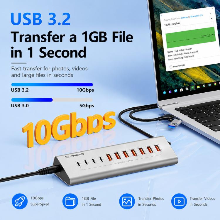 Splitter USB Type-C 10 Gbps con hub e cavo intrecciato