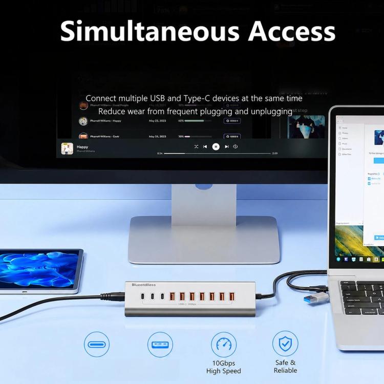 Splitter USB Type-C 10 Gbps con hub e cavo intrecciato