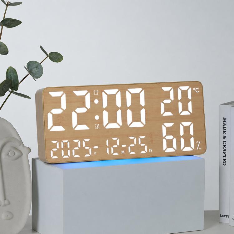Orologio digitale da parete con ampio display, indicatore di temperatura e umidità, doppia sveglia e orologio da scrivania., GH8070 Woodgrain Fixed White Light, GH8070 Fabric Fixed White Light, GH8071 Woodgrain Color Changing, GH8071 Fabric Color Changing