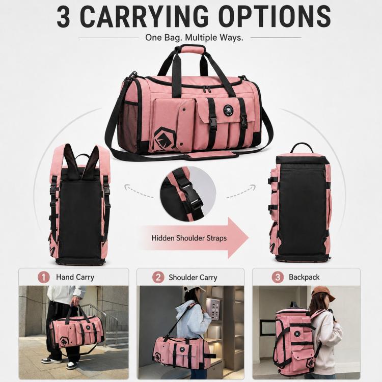 Borsa sportiva convertibile in 3 modi con scomparto per scarpe, zaino da viaggio resistente all'acqua con tasca impermeabile per uomo e donna