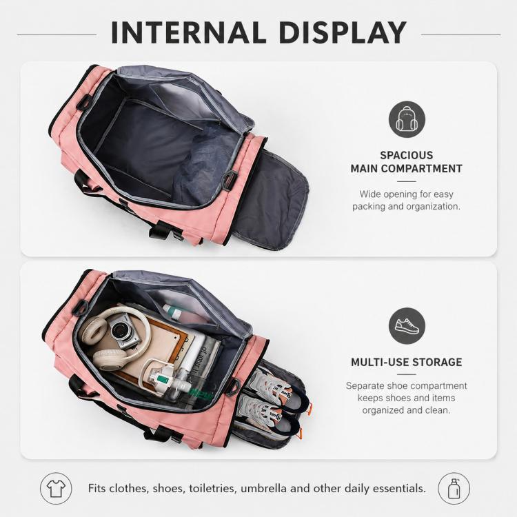 Borsa sportiva convertibile in 3 modi con scomparto per scarpe, zaino da viaggio resistente all'acqua con tasca impermeabile per uomo e donna