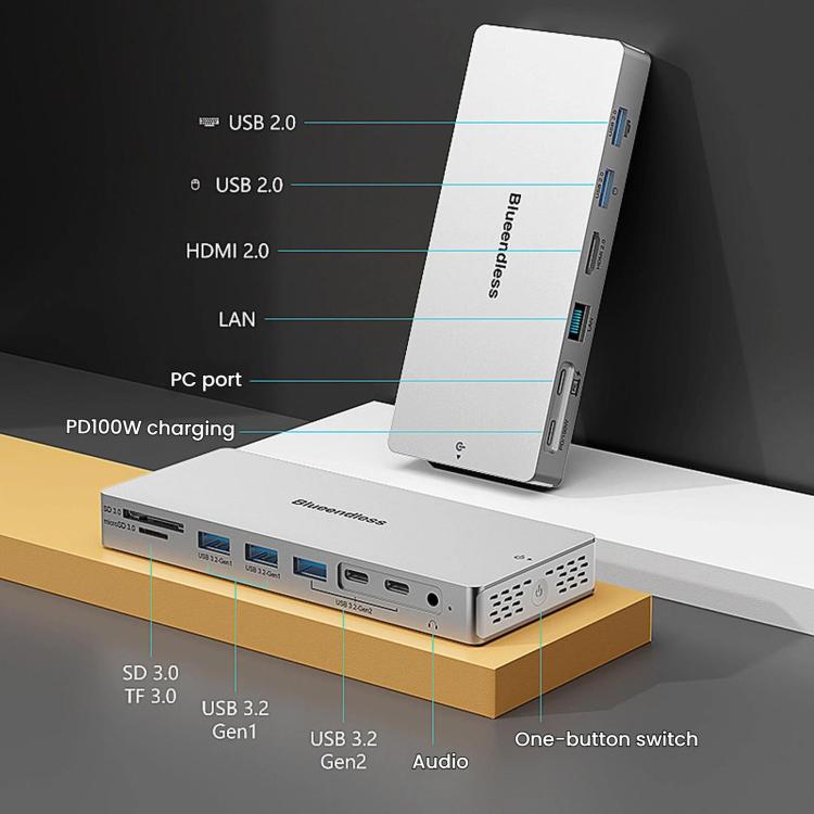 Docking station Blueendless 14 in 1 con USB-C e HDMI 4K