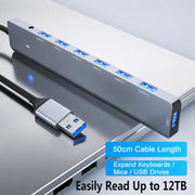 Hub USB 3.0 ad alta velocità a 7 porte, espansore in lega di alluminio con alimentatore DC da 3,5 mm indipendente., ADS-313A