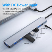 Hub USB 3.0 ad alta velocità a 7 porte, espansore in lega di alluminio con alimentatore DC da 3,5 mm indipendente., ADS-313A