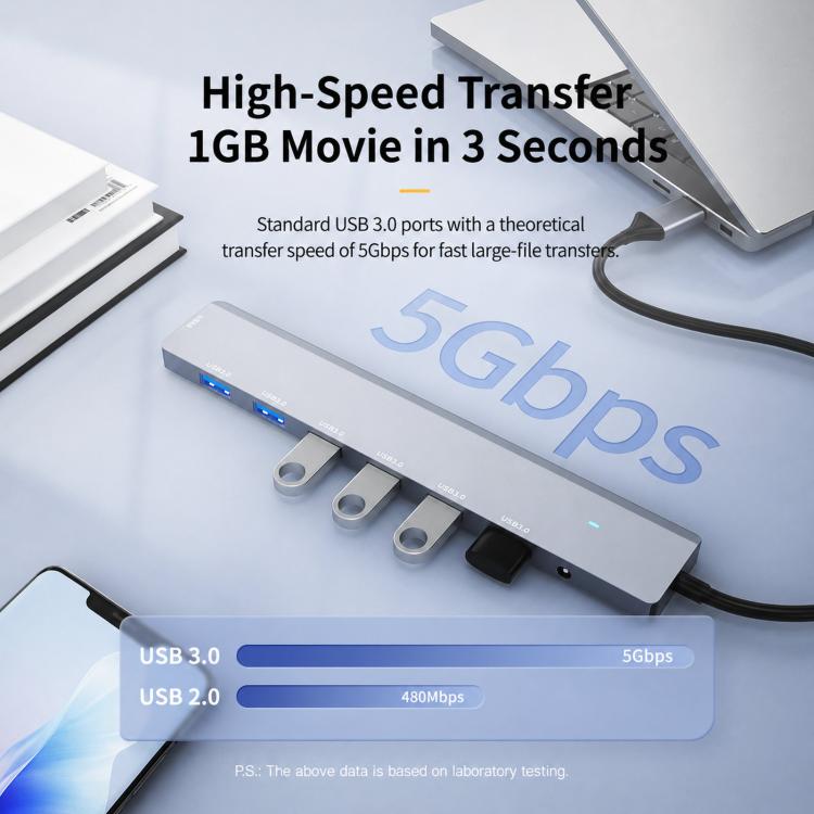 Hub USB 3.0 a 7 porte in lega di alluminio con alimentatore DC