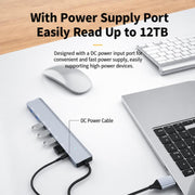 Hub USB 3.0 ad alta velocità a 7 porte, espansore in lega di alluminio con alimentatore DC da 3,5 mm indipendente., ADS-313A