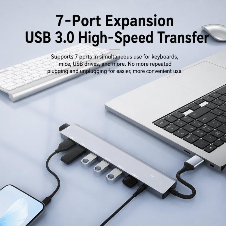 Hub USB 3.0 a 7 porte in lega di alluminio con alimentatore DC