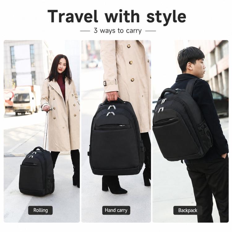 Zaino con ruote da 20 pollici per viaggi, zaino per laptop con ruote e cinghie nascoste, trolley da cabina per lavoro e scuola.