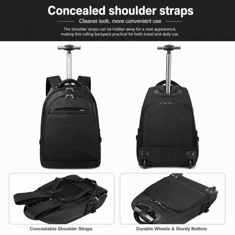 Zaino con ruote da 20 pollici per viaggi, zaino per laptop con ruote e cinghie nascoste, trolley da cabina per lavoro e scuola.