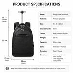 Zaino con ruote da 20 pollici per viaggi, zaino per laptop con ruote e cinghie nascoste, trolley da cabina per lavoro e scuola.