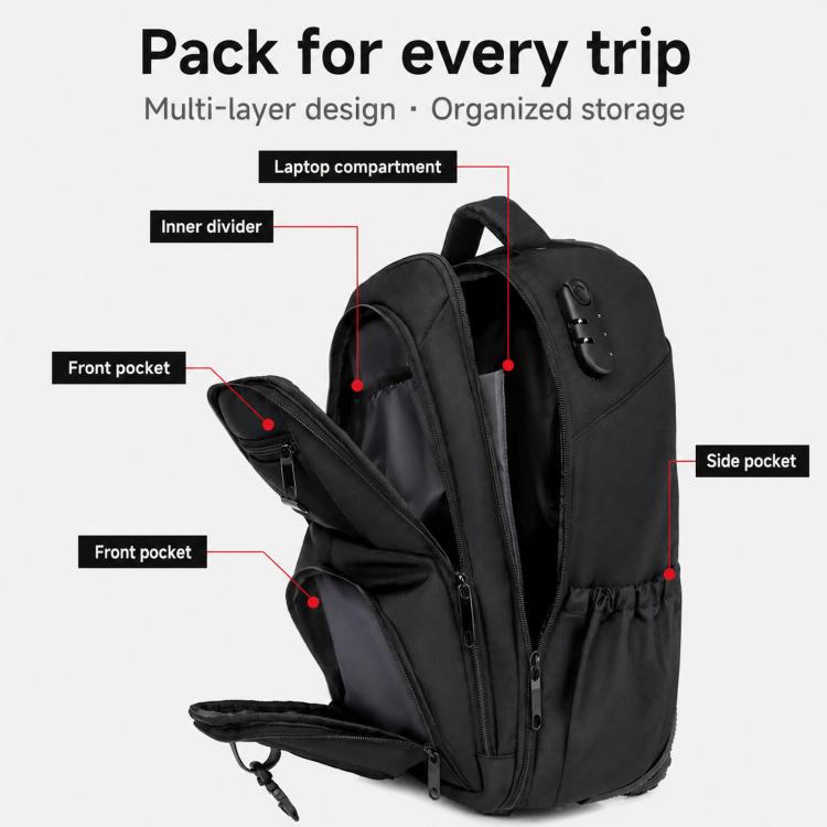 Zaino con ruote FUGUILAI da 18 pollici con lucchetto a combinazione, convertibile in zaino per laptop con ruote silenziose adatte a tutti i terreni., 8812   Black