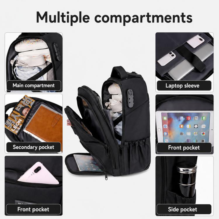 Zaino con ruote FUGUILAI da 18 pollici con lucchetto a combinazione, convertibile in zaino per laptop con ruote silenziose adatte a tutti i terreni., 8812   Black