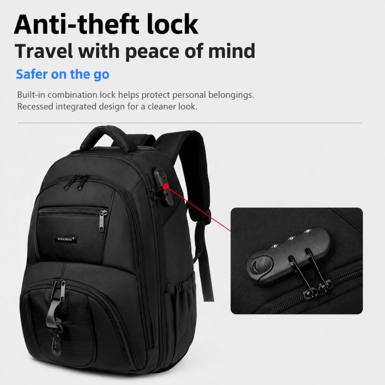 Zaino con ruote FUGUILAI da 18 pollici con lucchetto a combinazione, convertibile in zaino per laptop con ruote silenziose adatte a tutti i terreni., 8812   Black
