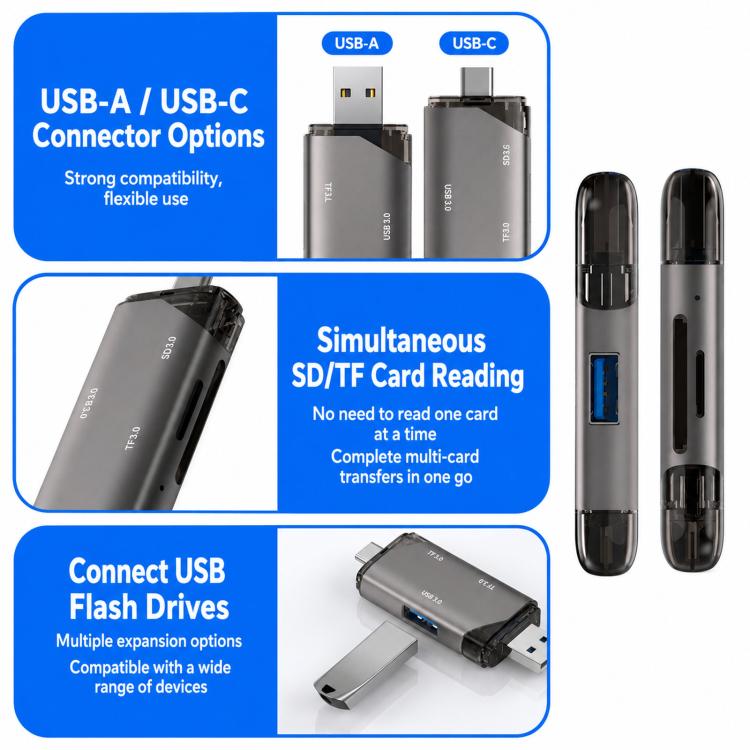 Lettore di schede ADS-329 USB / Type-C 3.0 5 in 1 per schede di memoria SD/TF e unità flash USB, ADS-329