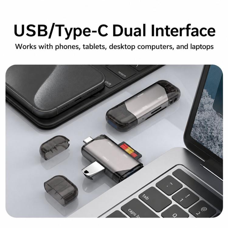 Lettore di schede ADS-329 USB / Type-C 3.0 5 in 1 per schede di memoria SD/TF e unità flash USB, ADS-329