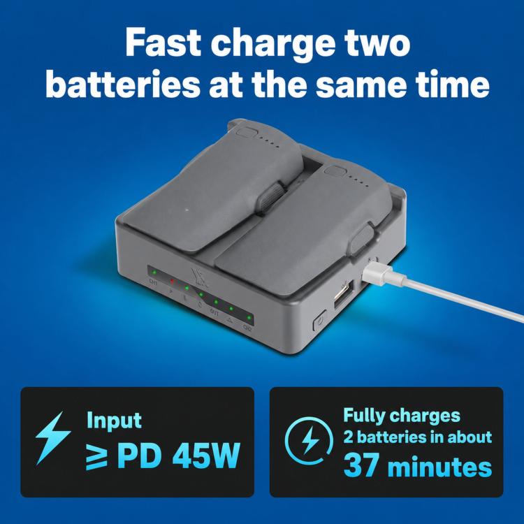 Per DJI Neo 2 YX PD Caricabatterie parallelo da 45 W, hub di ricarica rapida bidirezionale con modalità di conservazione della batteria, 2-Way Flat
