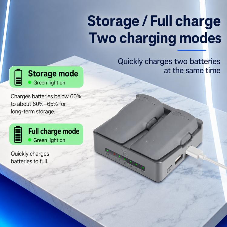 Per DJI Neo 2 YX PD Caricabatterie parallelo da 45 W, hub di ricarica rapida bidirezionale con modalità di conservazione della batteria, 2-Way Flat