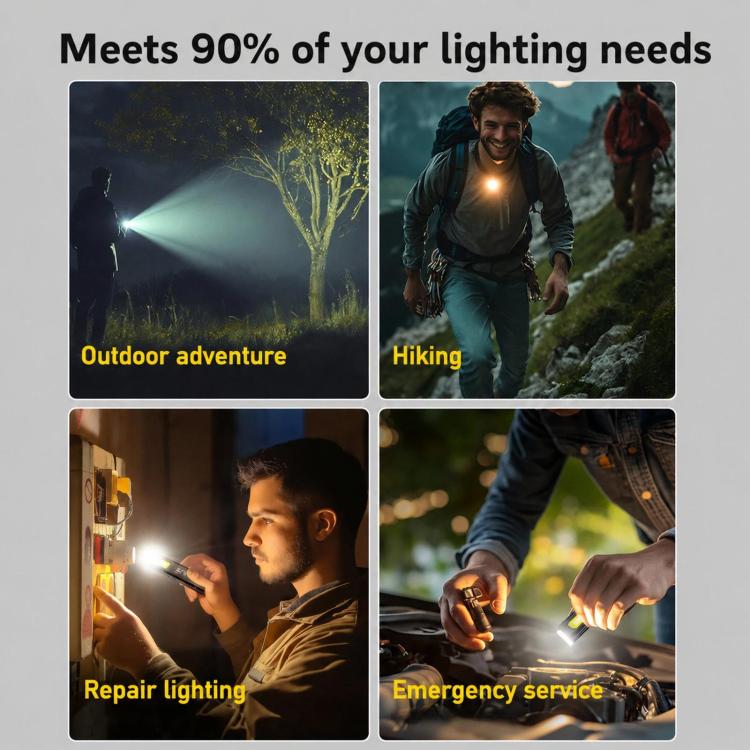 WS-D057 Torcia multifunzione COB ultra sottile ad alta luminosità per esterni, portatile, con clip magnetica, luce da lavoro a LED, WS-D057