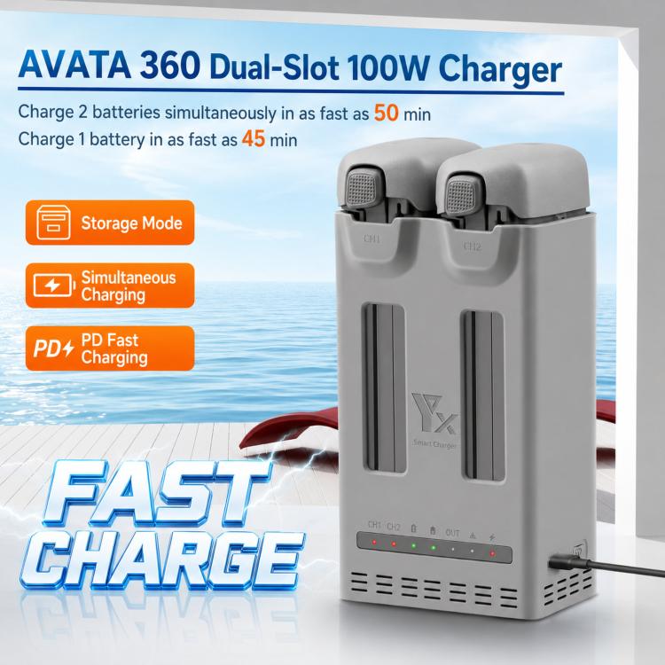 Per DJI Avata 360 YX PD Caricabatterie parallelo da 100 W Hub di ricarica rapida bidirezionale con modalità di conservazione della batteria, 2-Way