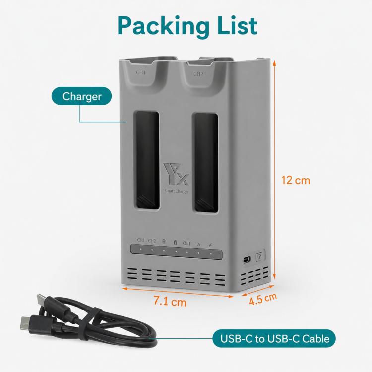 Per DJI Avata 360 YX PD Caricabatterie parallelo da 100 W Hub di ricarica rapida bidirezionale con modalità di conservazione della batteria, 2-Way