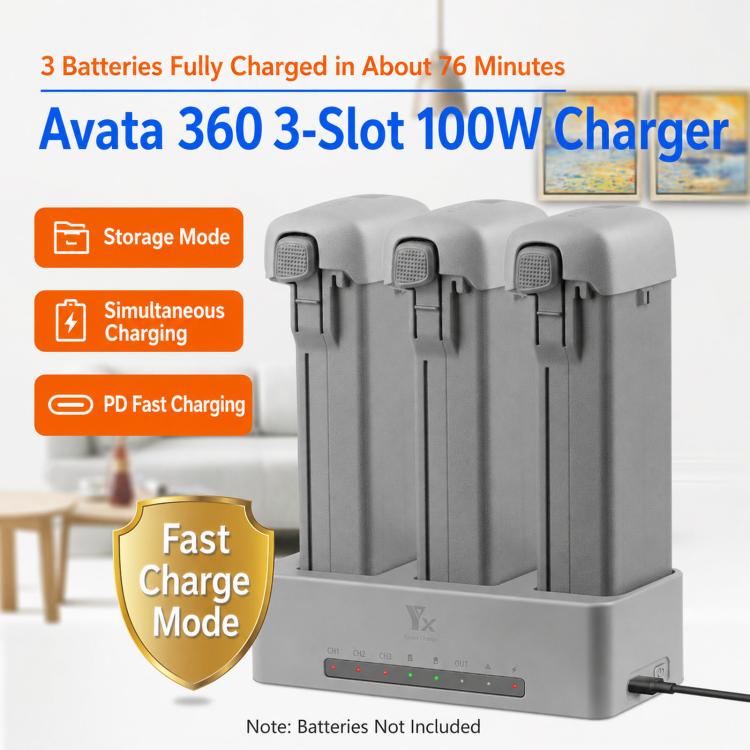 Caricabatterie parallelo PD da 100 W per DJI Avata 360 YX, hub di ricarica rapida a 3 vie con modalità di conservazione della batteria., 3-Way