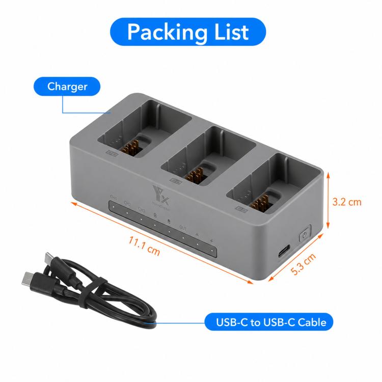 Caricabatterie parallelo PD da 100 W per DJI Avata 360 YX, hub di ricarica rapida a 3 vie con modalità di conservazione della batteria., 3-Way
