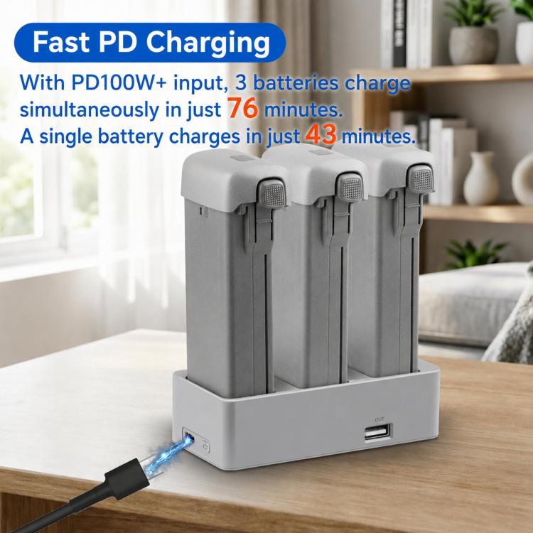 Caricabatterie parallelo PD da 100 W per DJI Avata 360 YX, hub di ricarica rapida a 3 vie con modalità di conservazione della batteria., 3-Way