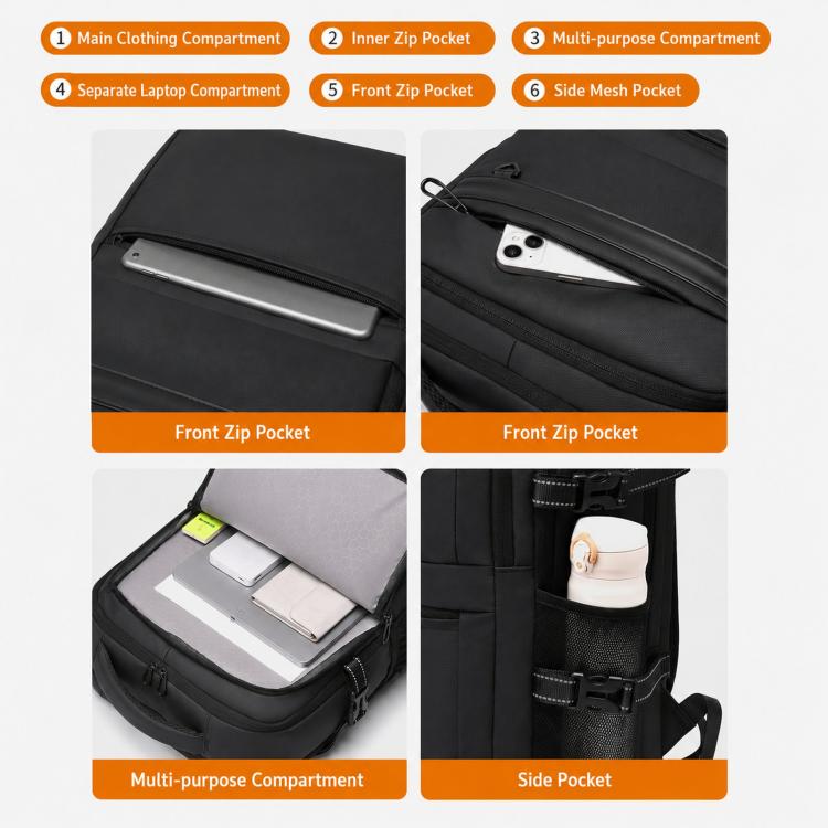 Zaino da lavoro da uomo WEIXIRE B929 per brevi viaggi, leggero e capiente, ideale per laptop.