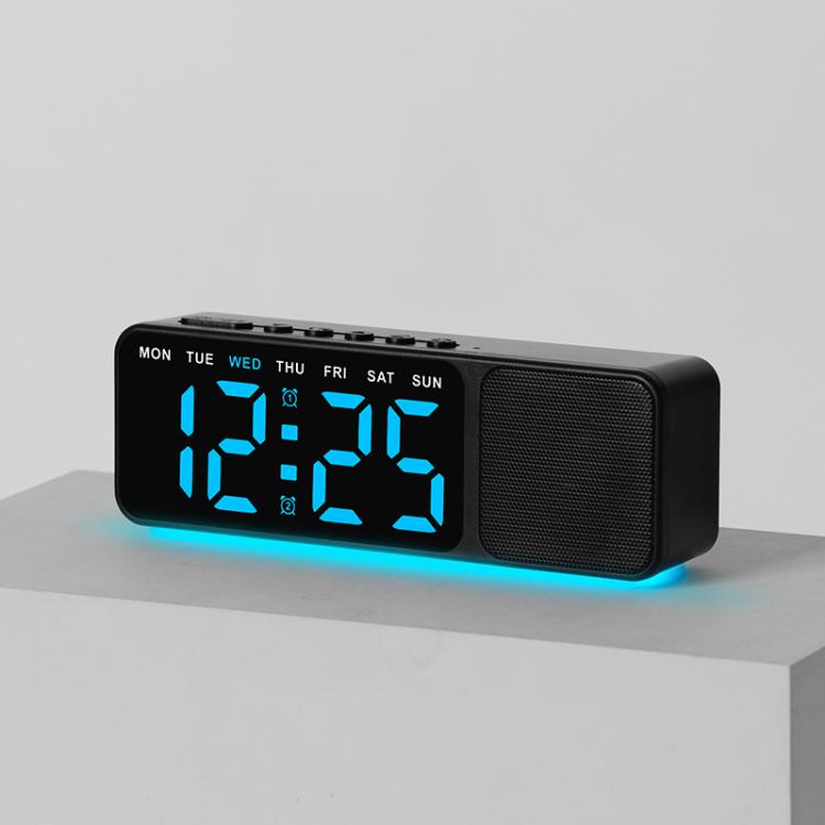 Sveglia digitale con altoparlante Bluetooth e luce notturna, ampio display a LED con data, regolazione della luminosità e doppia funzione snooze.