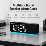 Sveglia digitale con altoparlante Bluetooth e luce notturna, ampio display a LED con data, regolazione della luminosità e doppia funzione snooze.