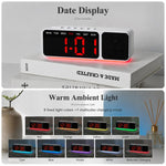 Sveglia digitale con altoparlante Bluetooth e luce notturna, ampio display a LED con data, regolazione della luminosità e doppia funzione snooze.