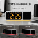 Sveglia digitale con altoparlante Bluetooth e luce notturna, ampio display a LED con data, regolazione della luminosità e doppia funzione snooze.