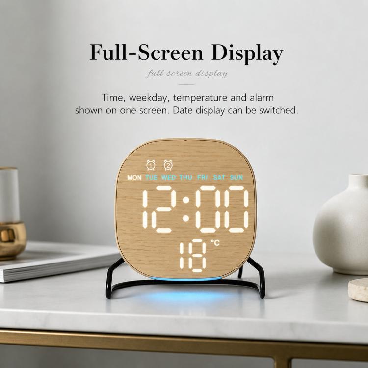 Elegante sveglia digitale a LED da scrivania o da comodino con luce ambientale inferiore, timer per il conto alla rovescia, data e temperatura.
