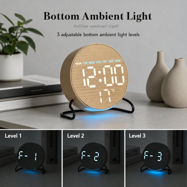 Elegante sveglia digitale a LED da scrivania o da comodino con luce ambientale inferiore, timer per il conto alla rovescia, data e temperatura.