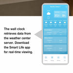 Orologio digitale da parete con stazione meteorologica wireless e sensore esterno, previsioni meteo locali e sveglia da comodino.