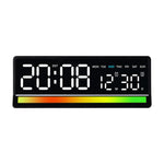Sveglia digitale a LED con illuminazione RGB ad attivazione sonora, ampio display con visualizzazione di data/giorno/temperatura, uscita USB.