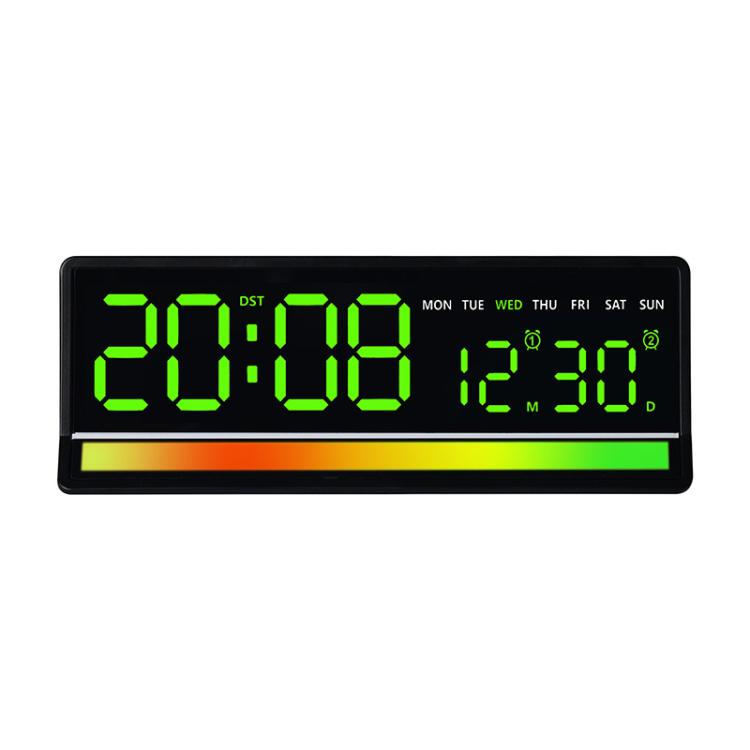 Sveglia digitale a LED con illuminazione RGB ad attivazione sonora, ampio display con visualizzazione di data/giorno/temperatura, uscita USB.