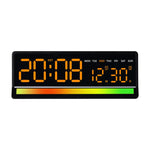 Sveglia digitale a LED con illuminazione RGB ad attivazione sonora, ampio display con visualizzazione di data/giorno/temperatura, uscita USB.